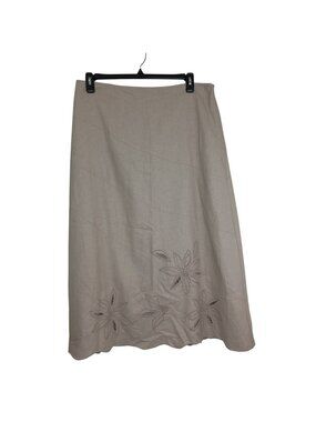 Carole Little Beige Floral Embroidered A-Line Skirt Size 14 Linen Blend Womens